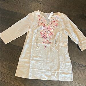 Embroidered Cream Tunic with Pink Accents